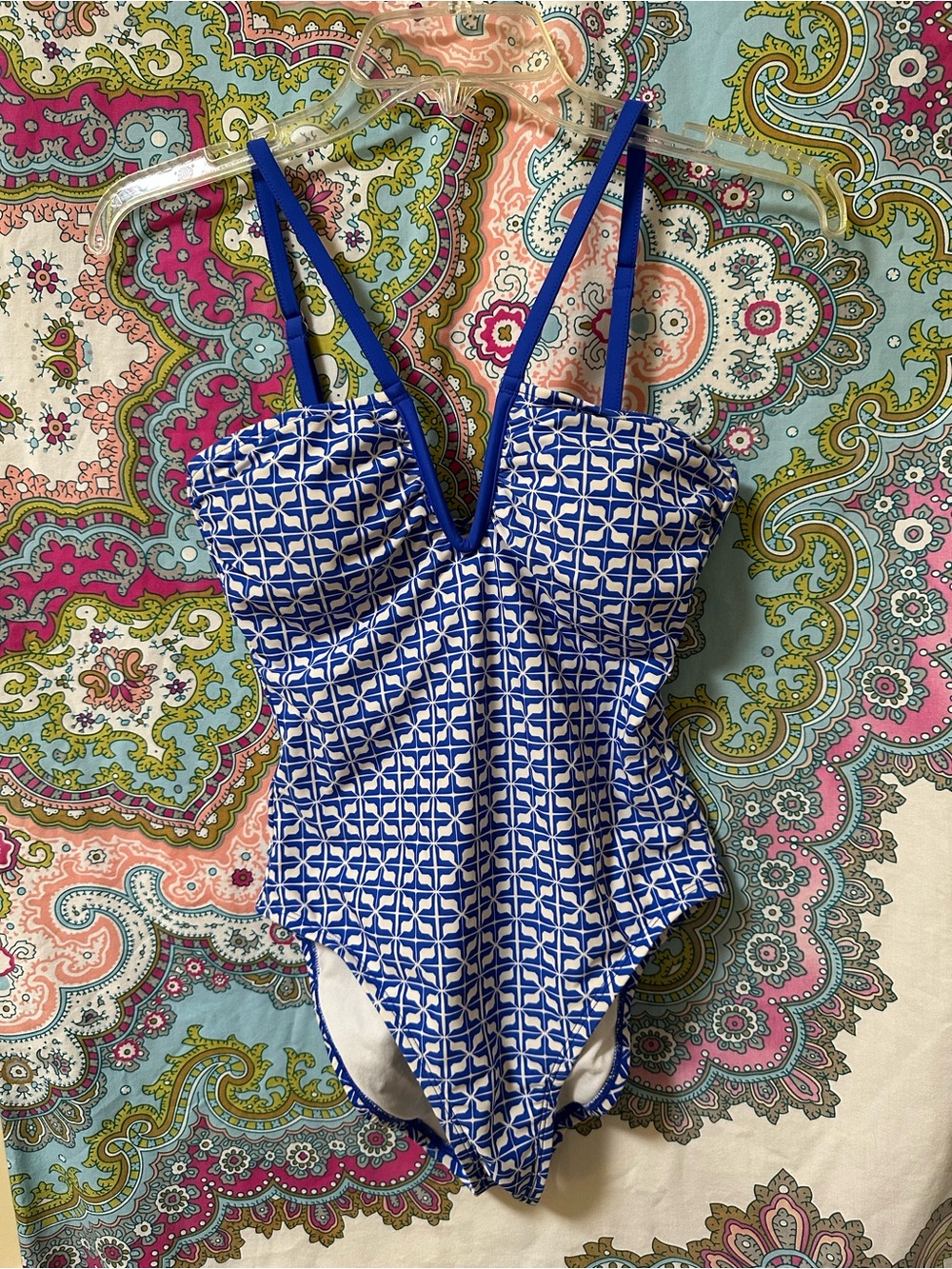 Shade & Shore Blue and White Geometric One-Piece Swimsuit